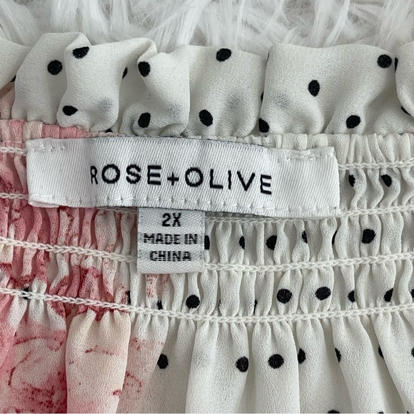 Rose + Olive Womens Floral Dot Print Top Size 2X Smock Neck 3/4 Sleeve Office - Picture 3 of 8